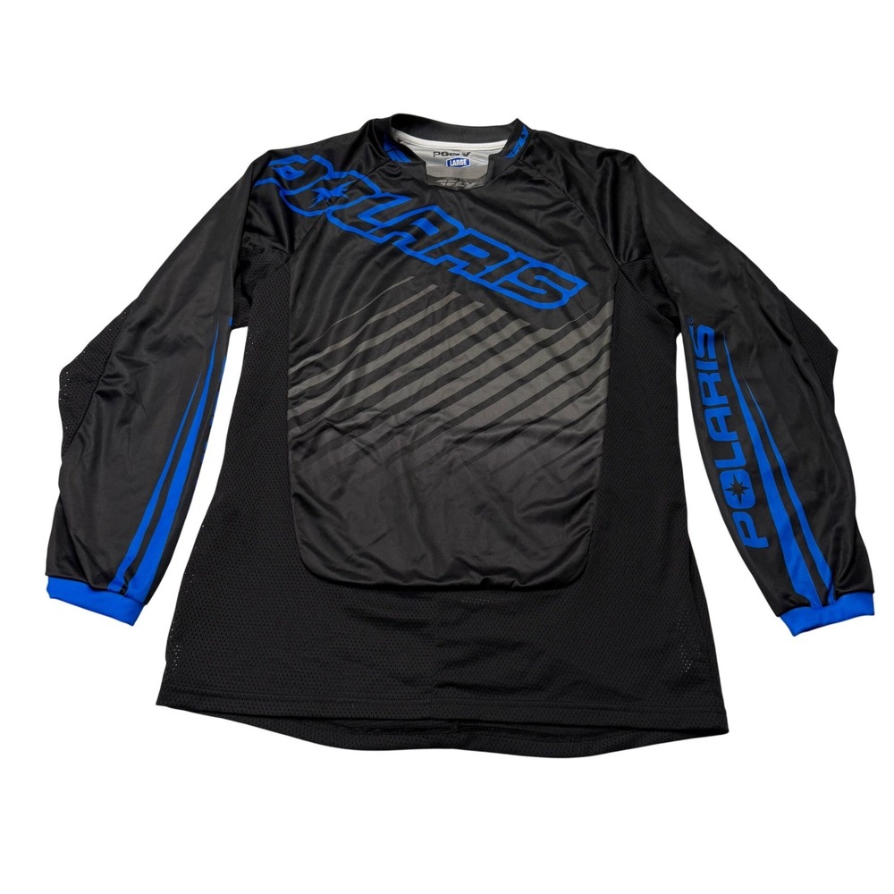 Fly Racing Polaris Jersey Mens Large Black Blue Long Sleeve ATV Motocross Riding